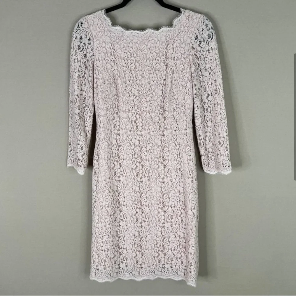 Adrianna Papell Evening Lace Dress with Exposed Back Zipper Pale Pink Size 6 - Picture 4 of 11